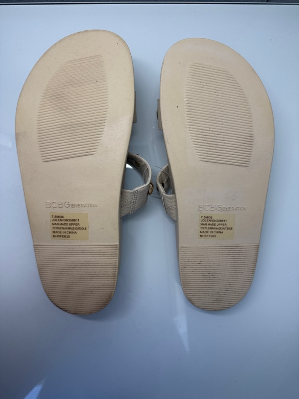 BCBGeneration Beige Slide Sandals w/ Gold Shell Studs – Boho Chic Summer Style - Picture 3 of 3
